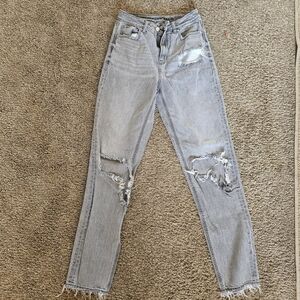 American Eagle Outfitters Light Gray Distressed Skinny Jeans